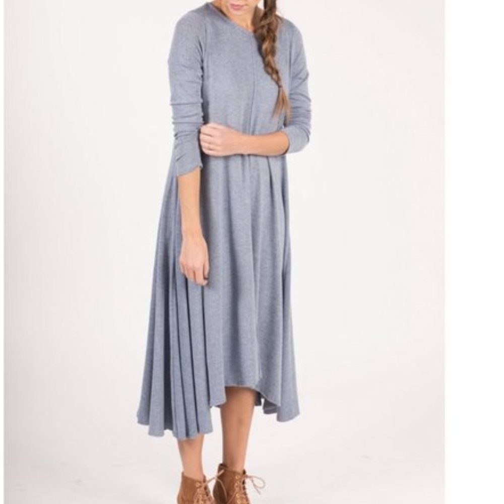 A&D EARHART-Blue Brushed Hacci Hi-Lo Gallery Dress